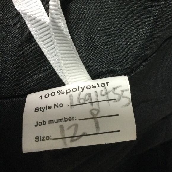 FORMAL SZ 12 L black pleated beaded embroidered lace up hi low maxi dress B169 - Picture 7 of 8